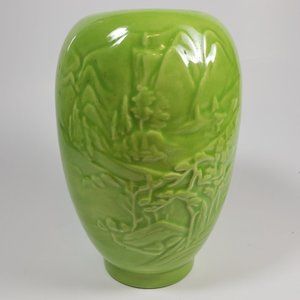 Neon Green Vintage Asian Landscape Vase